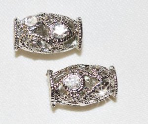 6 10x17mm Rhinestone Beads Silver/Crystal - T63