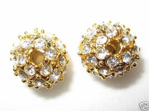 2 10mm Swarovski Rhinestone Pave Ball Gold/Crystal AS13