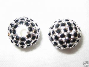 2 10mm Swarovski Pave Ball Beads Silver/Jet Black AS18