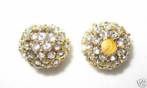 2 12mm Swarovski Rhinestone Pave Ball Gold/Crystal AS10