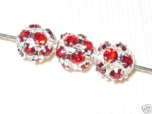 8 10mm Swarovski Rhinestone Balls Silver / Siam