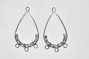 10 Rhinestone Silver Teardrop Drop 3-loops 25x45mm Q24