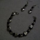 Silver and Black Bracelet Earring Set