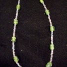 Green/White Polka Dot and Clear Glass Necklace