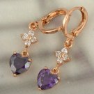 9K Rose Gold Filled Amethyst Cubic Zirconia Heart Earrings