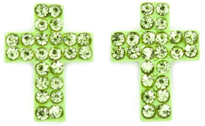 Lime Crystal Cross Earrings