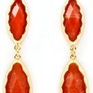 Navette Cut Faceted Red Natural Formica Linear Drop Earrings