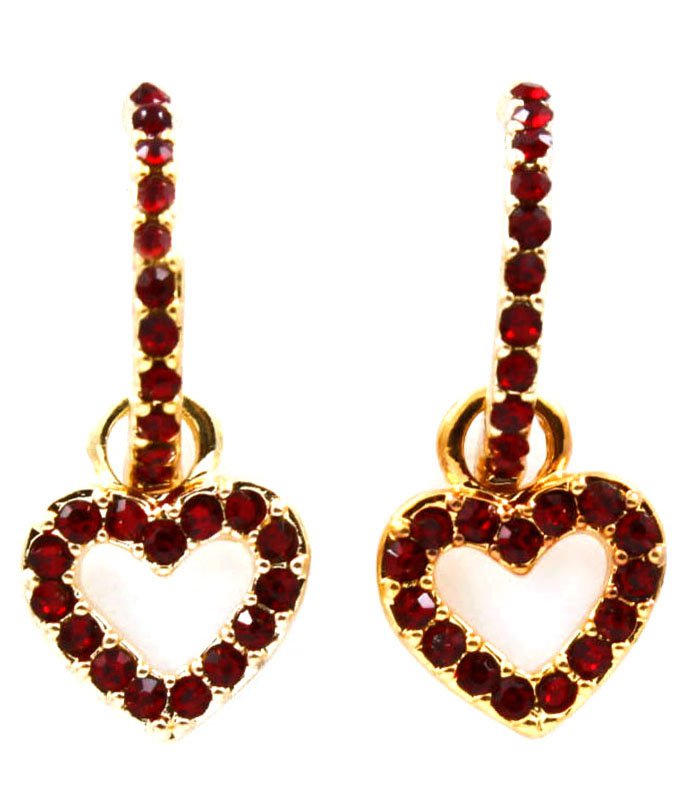 Ruby Red Crystal Dangle Heart Drop Earrings