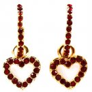 Ruby Red Crystal Dangle Heart Drop Earrings