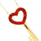 Ruby Red Crystal Valentine Heart Key Pendant Necklace