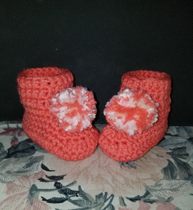 Melon Pom Pom Newborn Baby Boot Shoe Slipper Booties