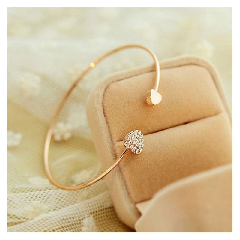 Two Hearts Open Bangle Bracelet