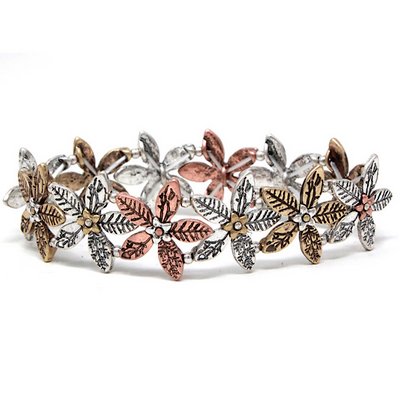 Multi Metal Flower Stretch Bracelet