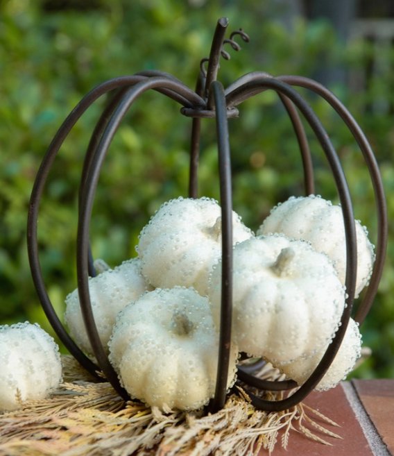 Cream Beaded Pumpkins 8 piece set