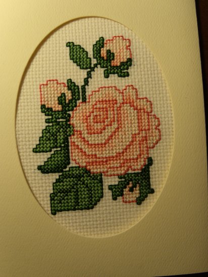 Finished Completed Cross Stitch Card - Pretty "Roses"