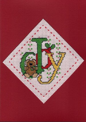 Finished Completed Cross Stitch Card - Christmas Joy