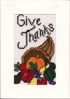 Finished Completed Cross Stitch Card - Give Thanks