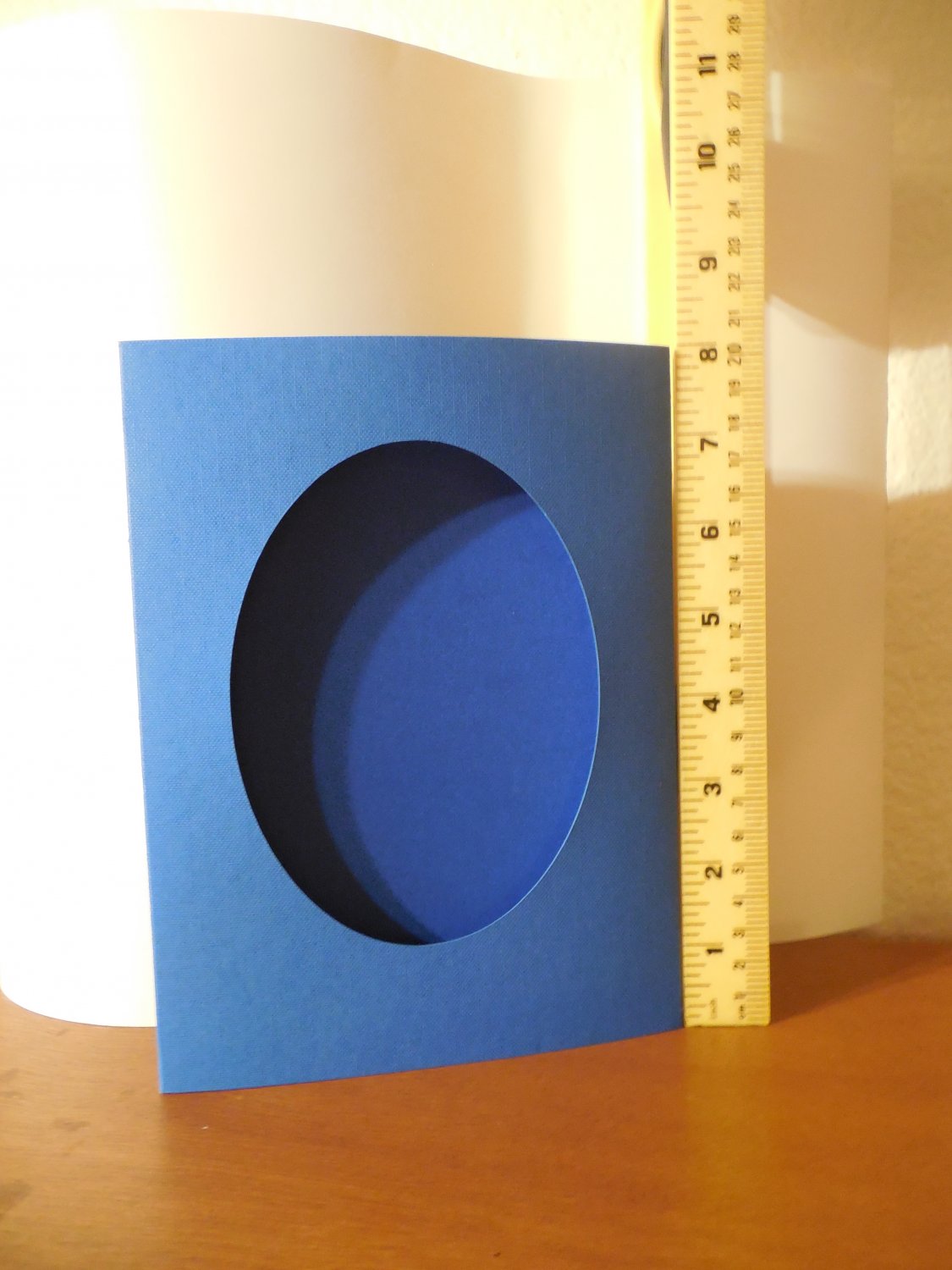 One (1) Tri-fold Blank Cross-Stich Card - Blue with Oval Opening