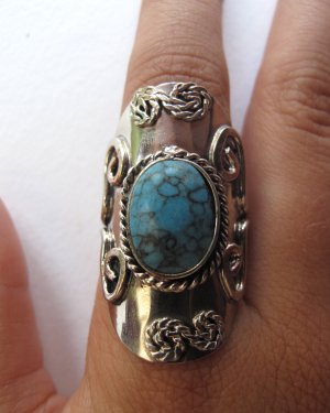 Turquoise Silver Ring with Pattern