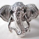 Elephant Head Adjustable Ring (Silver w/ Black)