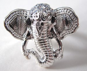Elephant Head Adjustable Ring (Silver w/ Black)
