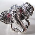 Elephant Head Adjustable Ring (Silver w/ Pink)