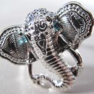 Elephant Head Adjustable Ring (Silver w/ Blue)