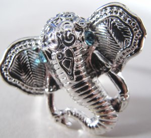 Elephant Head Adjustable Ring (Silver w/ Blue)