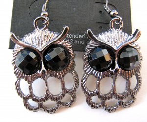 Small Owl Earrings (Dark Silver)