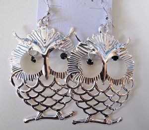 Large Owl Earrings (Silver)