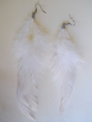 Large Feather Earrings (White)