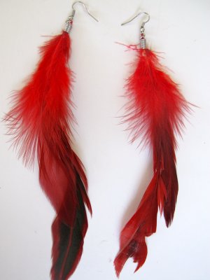 Large Feather Earrings (Red)