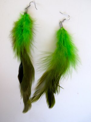 Large Feather Earrings (Green)