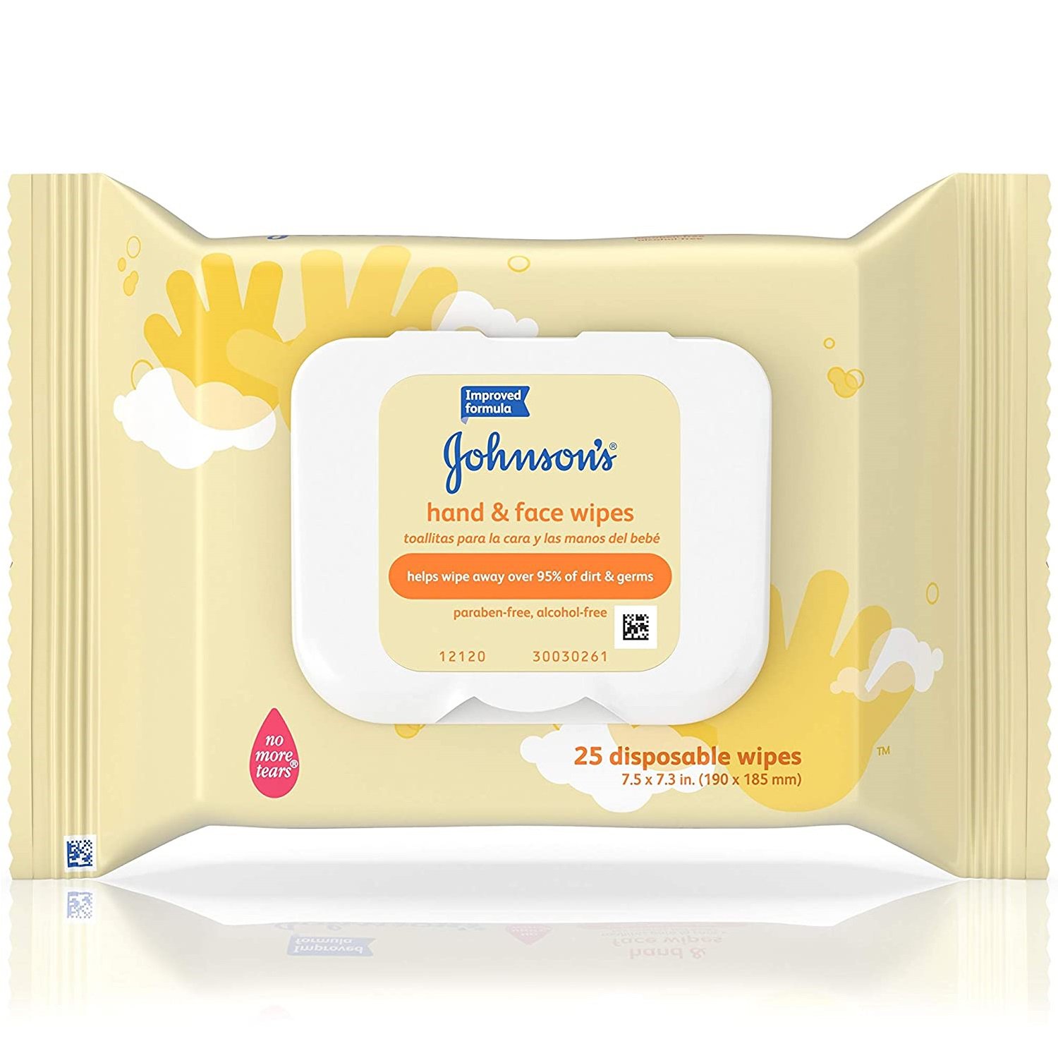 Johnson's hand & face wipes, 25 disposable wipes