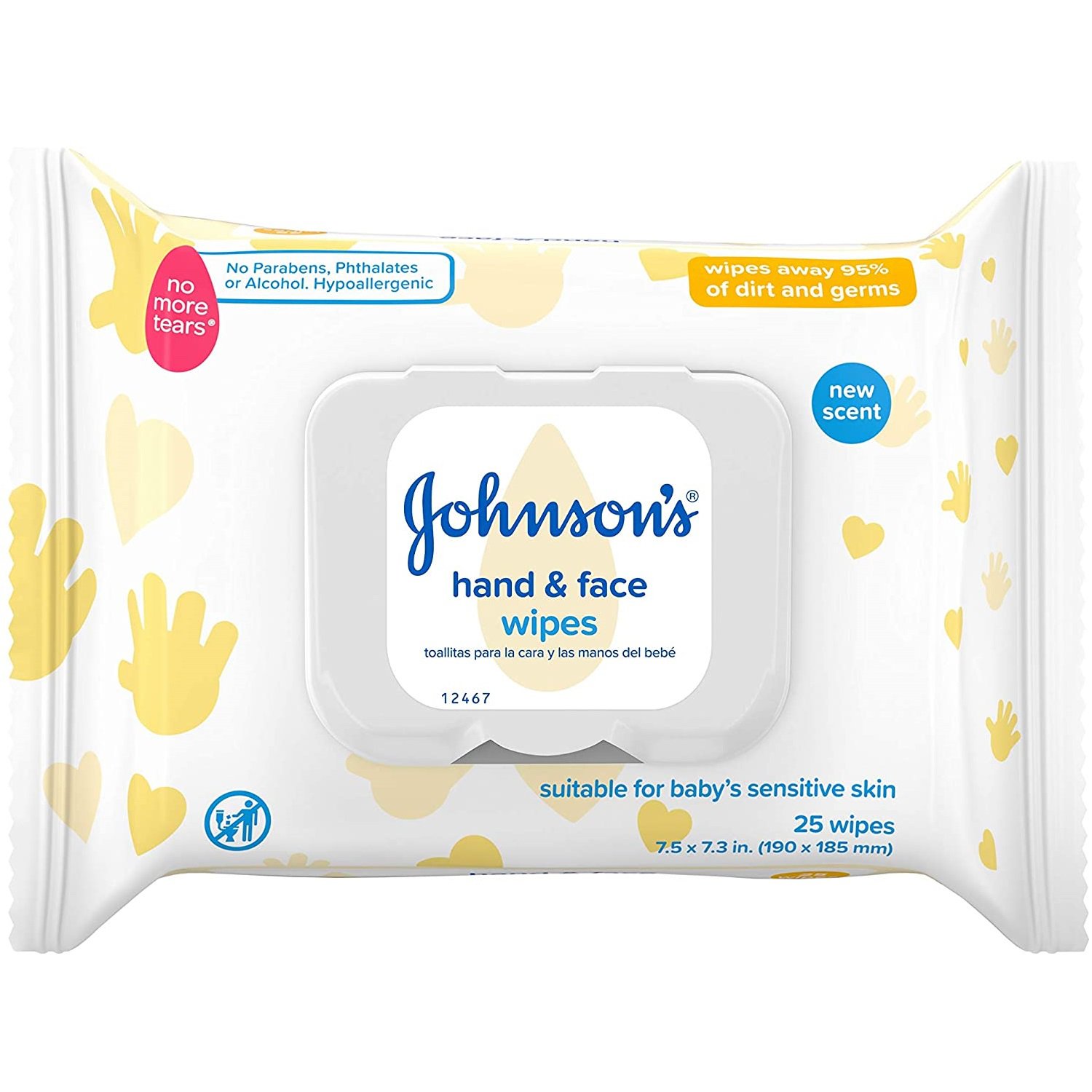 Johnson's hand & face wipes, 25 baby wipes