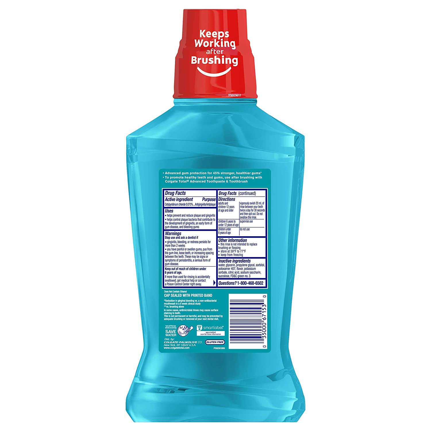 Colgate Total Mouthwash for Gum Health, 500 mL (16.9 fl oz)