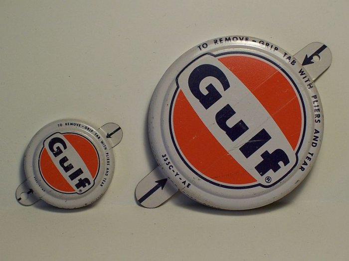 Vintage GULF OIL Barrel Lids 2 Different Sizes