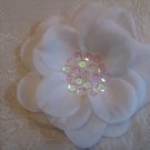 4 inch sequin center flower on alligator clip - white