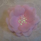 4 inch sequin center flower on alligator clip - light pink