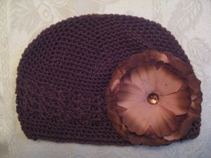 Brown Kufi hat with brown flower