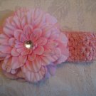 Crochet headband with matching dahlia daisy - light pink