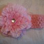 Crochet headband with matching dahlia daisy - light pink