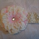 Crochet headband with matching dahlia daisy - ivory