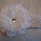 Crochet headband with matching dahlia daisy - white