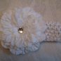 Crochet headband with matching dahlia daisy - white