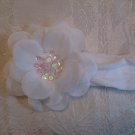 Nylon Headbands with matching sequin center flower - White