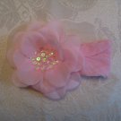Nylon Headbands with matching sequin center flower - light pink