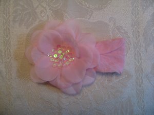 Nylon Headbands with matching sequin center flower - light pink