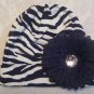 Toddler Zebra cotton beanie with black  flower