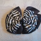 Two layer satin bow alligator clip - zebra